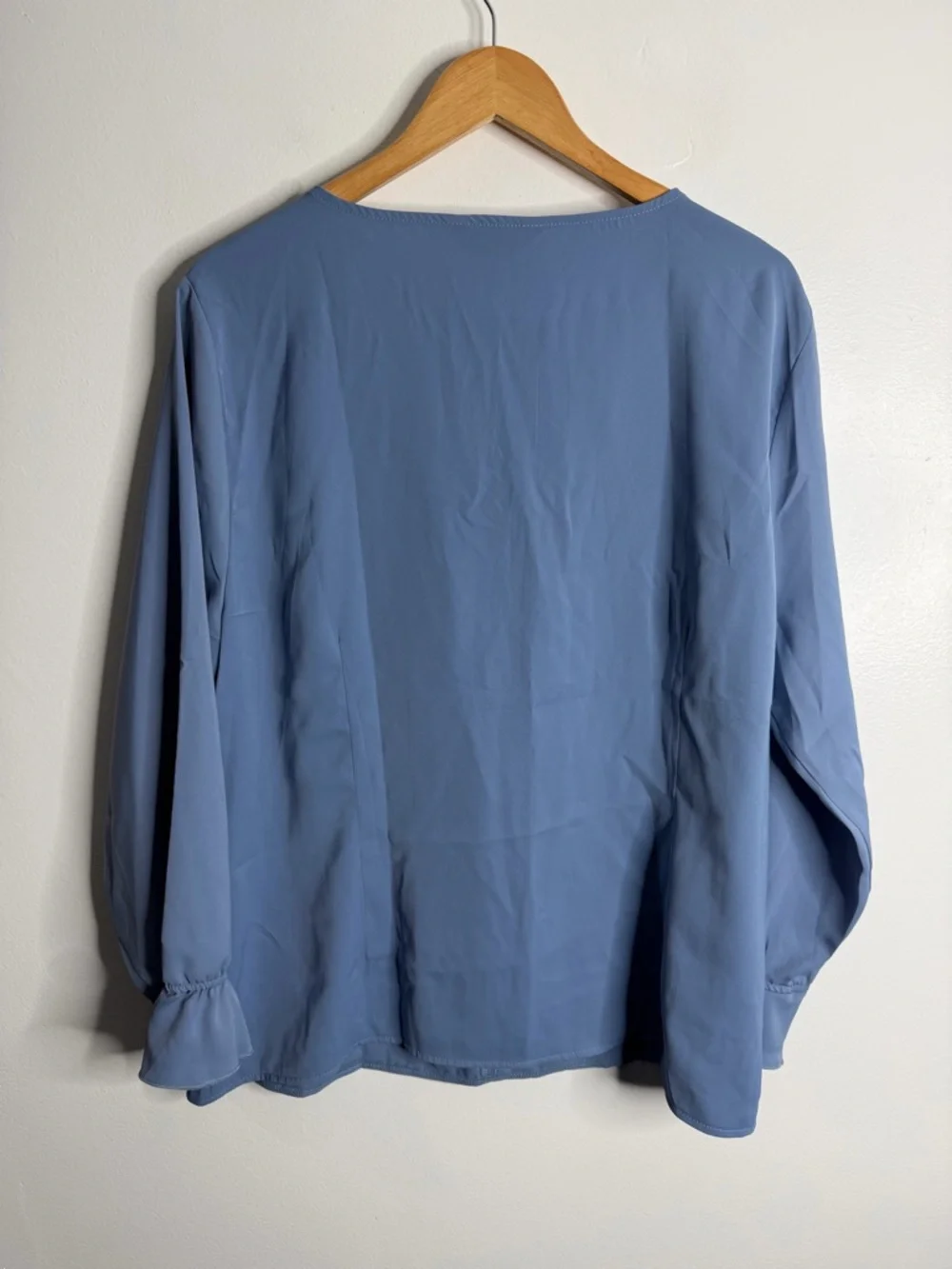 NWT Allegra K Blue Ruffle Blouse XL Minimalist Clean Girl Workwear Office Casual